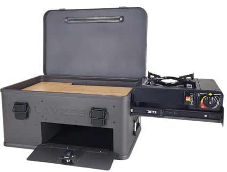 LAYZEE Box JUNIOR, Mobile Küchenbox für Fahrzeuge/Camping/Balkon/Terrasse, Eurobox Maße 60x40x27cm (LxBxH), Kitchenbox/Campingküche 10kg aus Aluminium-pulverbeschichtet