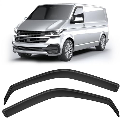 GEARMONSTER Windabweiser kompatibel mit Volkswagen T5 2003-2015 & T6 ab 2016 Autofenster Regenschutz Regenabweiser Integrierte Deflektoren Integrierter Windabweiser, 2 Stück, Schwarz