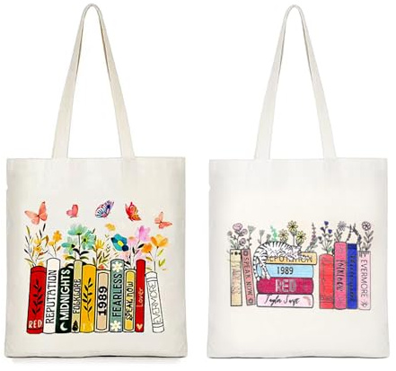 2 Pezzi The Tote Bag, Shopper Bag Donna Stampata, Borsa Tela Riutilizzabili, Borsa Shopper Donna, Shopper Cotone Borsa di Tela per Lavoro Shopping Scuola
