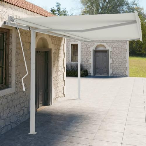 Baziroo Support pour auvents, marquise à bras articulé, pied de support, pied de support pour auvents, support de support pour store extérieur, 450 x 245 cm, blanc en fer