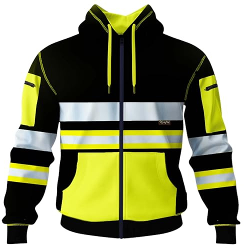 kraftd Mens Hi Vis Hoodie High Viz Hooded Sweatshirt Workwear Hoody With Reflective Tape