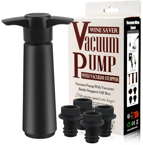 Wein Vakuumpumpe mit 4 Stopfen, Weinflaschenverschluss, Weinkonservierer, wiederverwendbarer Weinverschluss hält Wein frisch, ideales Weinzubehör Geschenk