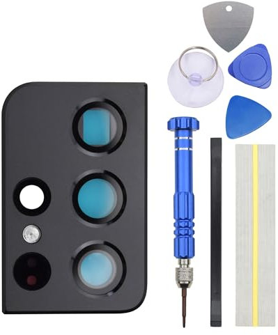 Double Sure Telaio di ricambio per fotocamera posteriore per Samsung Galaxy S21 Ultra 5G, con copertura in vetro e kit di strumenti di installazione, colore: Nero