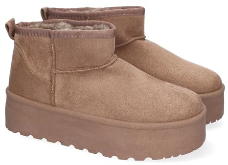shoes&blues.es 88809 Botin Plano para Mujer con Plataforma, Estilo Australiano, Forrado de Pelo, de Punta Redonda Kaki Talla 37