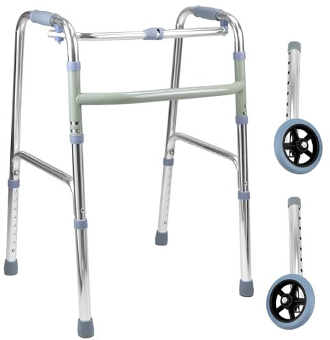 QWORK® Gehhilfe für Senioren, Faltbarer, Höhenverstellbarer Gehbock aus Ultraleichtem Aluminium mit Rutschfesten Gummifüßen