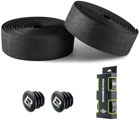 ROCKBROS Fahrrad Lenkerband Schwarz, EVA Griffband 2er-Set, 2,5mm Dicke und 220 cm Länge, Handlebar Tape Rutschfest Stoßdämpfend Inkl Abklebeband und Lenkerstopfen für Gravel, Rennrad