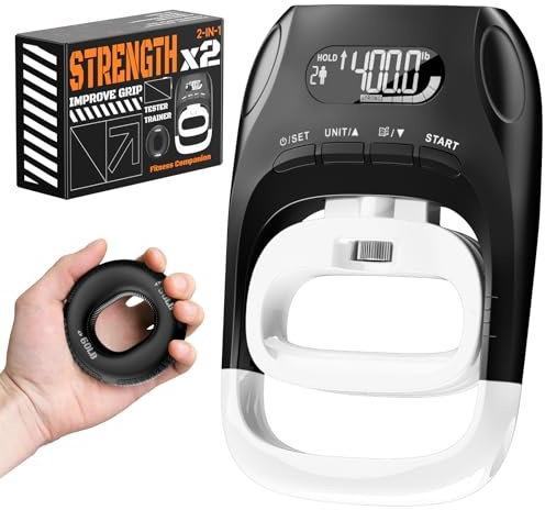 Grip Strength Tester & Trainer 2-in-1 Combo Set-Digital Hand Dynamometer with LCD Display, Max 400lb/180kg Capacity, Resistance Ring with Ergonomic Design for Sports, Gym, Home & Rehab