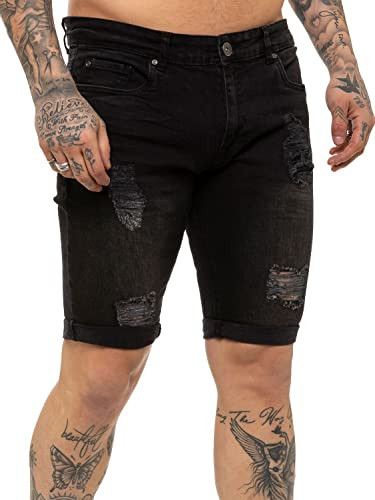 989Zé ENZO Pantalones Cortos Ajustados y elásticos con Rotos para Hombre EZS383 Negro 32
