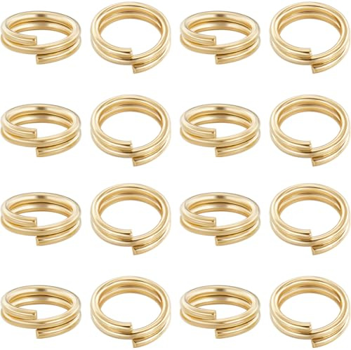 Beebeecraft 1 Box 120Pcs Petits Anneaux en Métal 6mm Laiton plaqué Or 24 carats Mini Split Jump Ring avec Double Boucles Split Porte Clef pour Colliers Boucles d'oreilles Ornements