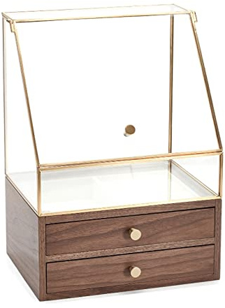Perfume Organiser Cosmetic Storage Box Glass Transparent Makeup Display Cabinet Rack Bathroom Suitable for Lipstick Jewelry Skin Care Vanity(L)