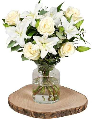 White Harmony Bouquet – Luxury Fresh White Roses & Lilies with Eucalyptus – Elegant Gift for Peace & Purity