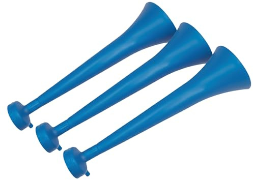 FUN FAN LINE Confezione da 3 trombe Vuvuzela Colorate. Accessori per Feste, piñatas e Sport. Staccabile per combinare i Colori del Corpo e del bocchino. (Blu)