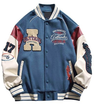 Men Varsity Jacket Color Block Letter Print College Baseball Jackets Vintage Outwear with Pockets Unisex Coat Patchwork Top Fall Bomber Biker Jacket Outwear ﻿