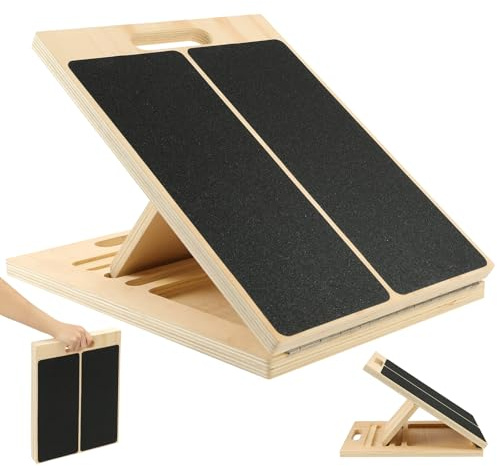 AOOSA Planche Inclinée, Planche d'Étirement en Bois Réglable Antidérapante, avec Poignée Portable, 5 Angles Réglables pour Mollets, Talons, Chevilles, Genoux, Mollets