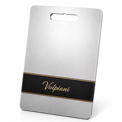 VULPIANI Tagliere Acciaio Inox 304 Premium – Superficie Igienica Non Porosa, Facile da Pulire, Professionale, Lavabile in Lavastoviglie, 23x34 cm