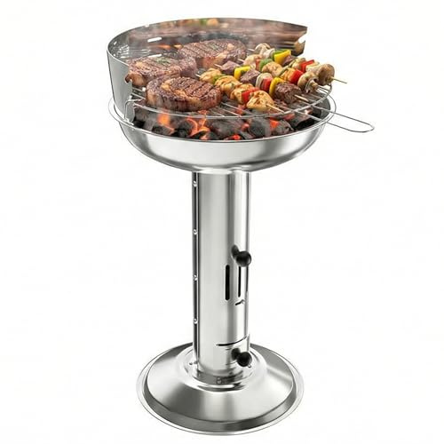TLGREEN Edelstahl Holzkohlegrill wetterfest, 40*40*69cm Säulengrill,für BBQ