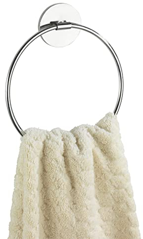 WENKO Turbo-Loc® Wand Handtuchring - Befestigen ohne bohren, Stahl, 17 x 19.5 x 1.5 cm, Chrom