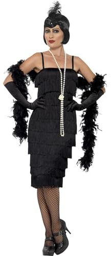 Smiffys Costume jeune fille délurée années 20, Noir, avec robe longue, bandeau et gants Halloween