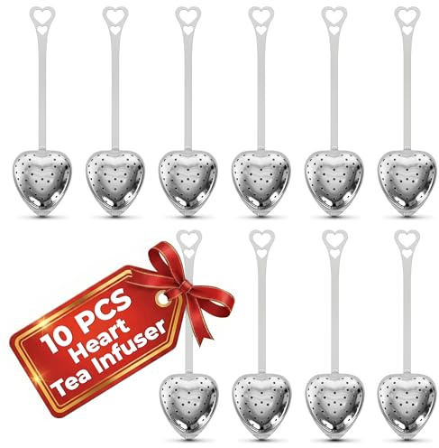 10 Pcs Heart Tea Infuser for Loose Leaf Tea Steeper – Rust-Resistant Stainless Steel Strainers with Secure Clasp, Easy Brewing Design, Keeps Loose Leaves Contained | Suitable for Parties & Gifting