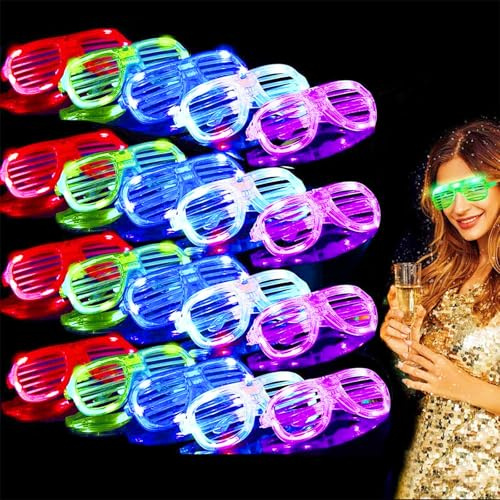 TURNMEON 20 Pack LED Glasses Party Favors, 6 Colors Light Up Glasses Glow In The Dark Party Supplies Shutter Shades Glow Sticks Glasses Neon Party Birthday Wedding Concerts Pool Patriotic