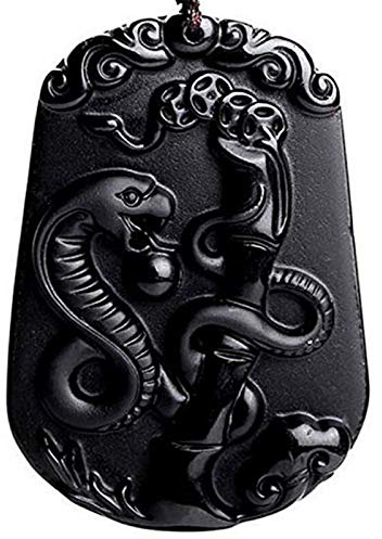 Natural obsidian bead Chinese zodiac Amulet zodiaca animals necklace with adjustable bead chain (snake)