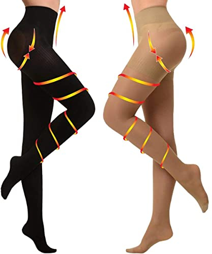 YISEMEYA 2 Paar Medizinische Kompressionsstrümpfe Damen Lang,20-30 mmHg Stützstrümpfe Herren, Hohe Taille Undurchsichtig Zehenwickel Kompressionshose klasse 2​Unterstützung für Krampfadern,Ödeme