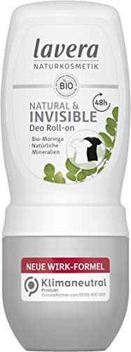 Lavera Deo Roll-on NATURAL & INVISIBLE 48 h - vegan - Naturkosmetik - Bio-Moringa & Natürliche Mineralien - ohne Aluminium - Zuverlässiger Schutz ohne Deo-Flecken - 48 Stunden Deo Schutz - 50 ml