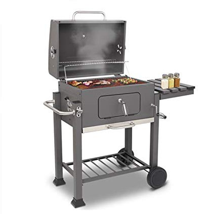 Zokop Large Square Outdoor BBQ Charcoal Grill, Barbecue Charcoal Oven with Spice Shelf and Plastic Wheel for Outdoor Camping Garden Backyard Cooking Picnic Traveling (47 X 42.5 X 22)