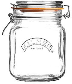 Kilner Square Clip Top Jar 1L (1000ml) Airtight Glass Jar for Pickling Vegetables Preserving Chutneys Storing Coffee Beans Nuts Pasta Dry Foods