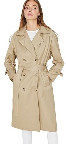Trendyol Long Trench Coat with Beige Arched Button Closure Water Repellent Impermeabile, 38 da Donna