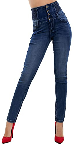 Toocool - Jeans Donna Vita Alta Skinny Slim Elasticizzati Pantaloni Denim XM-1016 [S,ND-109 Blu]