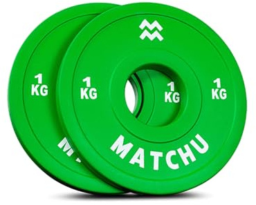 Matchu - Plateaux fractional - Mini disques d'haltères - Diamètre de l'anneau central 50mm - Lot de 2 pièces - Disques d'haltères - Blaireaux - Disques de poids (Vert - 2 X 1 KG)