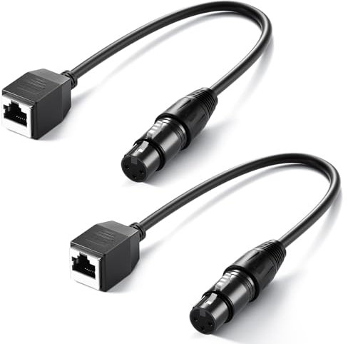 NEEWER Cavo DMX da 3 Pin XLR Femmina a RJ45 Femmina, 2pz, Adattatore RJ45 a XLR 5 Pin per Tubo Luce RGB TL60 e Controller di Illuminazione Console DMX512, 35cm, NC008