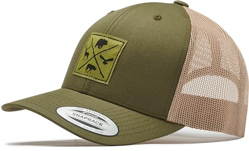 Trucker Cap Flexfit Snapback : Wald-Tier Hirsch Wolf Bär Adler - Jäger-Hut Outdoor Cap - Cappi Geschenk für Jäger Natur Baseball Cap Kappe Mütze Outdoor Kletter Wander Zubehör (Mossgreen/Khaki)