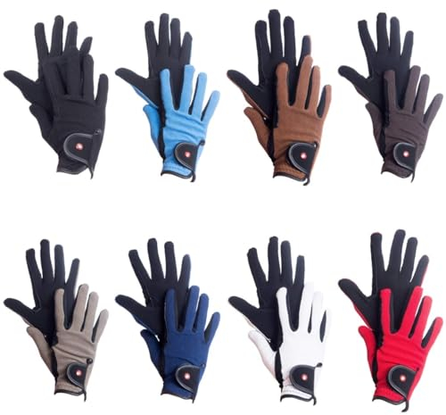 RL24 - Reithandschuhe Damen & Herren Professional Nubuk | Handschuhe zum Reiten | Reiterhandschuhe mit Magic-Lederimitat | robust, rutschfest & atmungsaktiv | Reitzubehör in Schwarz/Grau | M