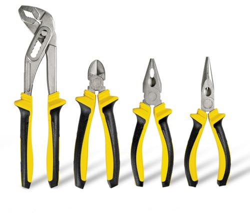 MISTER TOOL Zangen-Set 4-teilig – Seitenschneider, Spitzzange, Wasserpumpenzange, Kombinationszange – Hochwertiger Kohlenstoffstahl, Ergonomische Griffe, Präzise Schneid- und Greifwerkzeuge