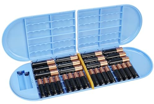 Linkidea Custodia per batterie con tester, Organizer portatile per batterie AA 12, Scatola per batterie a strato singolo (Blu)