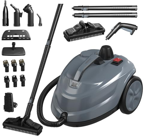 Steam Cleaner, Powerful Heavy Duty Canister Steamer with 34 Accessories, Steam Mop with 16.4 Ft Extra-Long Power Cord for Home Floor Cleaning, Grout, Upholstery, Car Detailing, Grey
