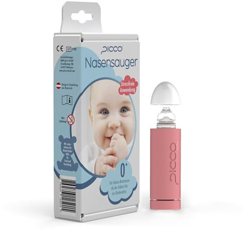 PICCO pocket | Nasensauger für Babys und Kleinkinder – geräuscharm, mechanisch, sanft, hygienisch, reinigbar – Effektive Nasenpflege ab Geburt, Ideal bei Schnupfen und Erkältung (Altrosa, 10,70 cm)