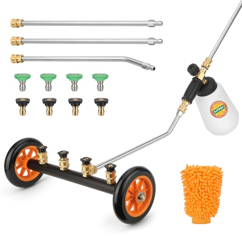 Nettoyeur de Train de Roulement, 2-en-1 Balai à Eau de Lavage de Voiture, Nettoyeur Haute Pression de 16 Pouces - avec Canon à Mousse/Mouflette - Nettoyeur de Surface 1200-4000 PSI