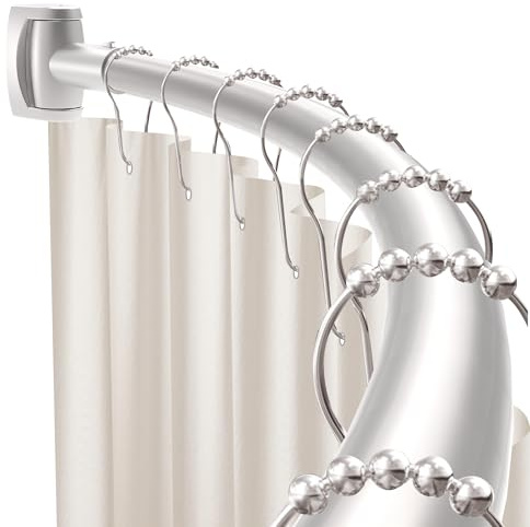 AeedWisp Gebogene Duschvorhangstange, 89-193cm Verstellbare Rostfreie Duschvorhangstange aus Gebürstetem Nickel Geeignet für Bad, Wohnzimmer, Balkon, Bohren Erforderlich