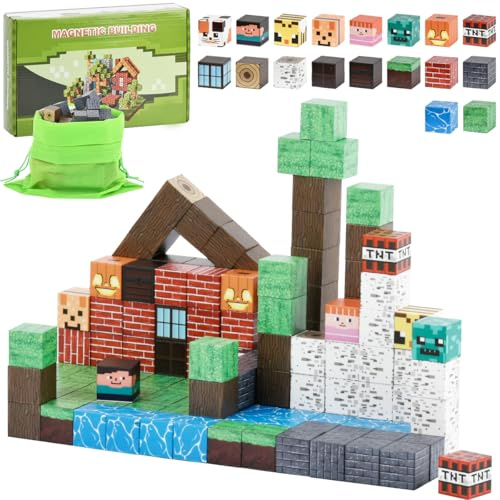 BOPEUY Cube Magnétique,150pcs Blocs de Construction Magnétiques, Blocs de Construction Magnétiques Animaux et Ferme, Kit Sensoriel Montessori à Empiler,Éducatif Cadeau pour Garçons et Filles dès 14+