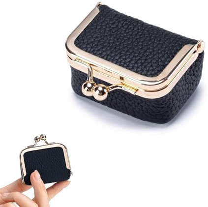 SHOFUL Mini Schmuckkästchen aus echtem Leder im Vintage Stil mit praktischem Kussverschluss kompaktes Reise Etui für Ohrringe Ringe Ketten und Armbänder schwarz Reise Schmuckkästchen