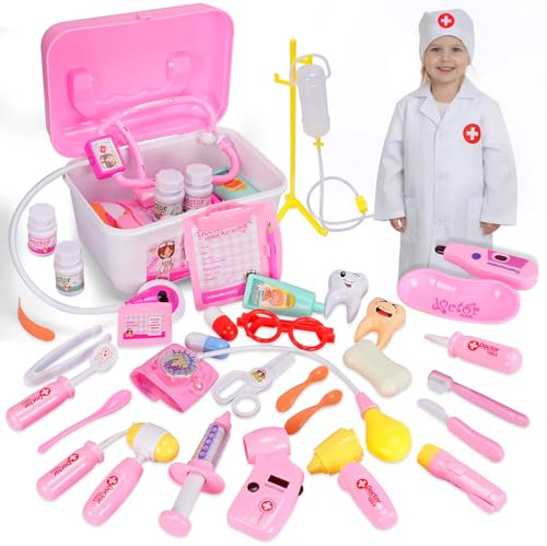 KIMIGO Valigetta Dottore Bambini,Kit di Giocattoli per Dentisti per Bambini,Kit Dottoressa Bambina,35 Pezzi Gioco di Ruolo Educativo per Bambinis 3 4 5 6 7 8 9 10 Anni Regalo Perfetto