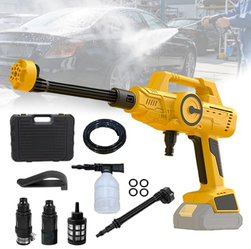 Batteridriven högtryckstvätt kompatibel med Dewalt 20 V batteri, 6-i-1 borstlös trycktvättspistol, 12 000 psi, 2 1000 varv/min, 0–180° munstycke, bärbar högtryckstvätt med 5 m slang, för