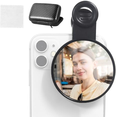 Clip-on selfie-spegel för telefon bakkamera universell ersättning Android smartphone video vlog tillbehör med bärväska rengöringsduk