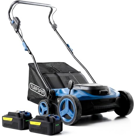 Cordless Battery-Powered 14 Artificial Turf Sweeper by TurfSpin, 40V Lithium-Ion Lawn Sweeper with TurfLift Brush, 5-Position Height Adjustment, 45L Collection Bag, Batteries & Charger Included