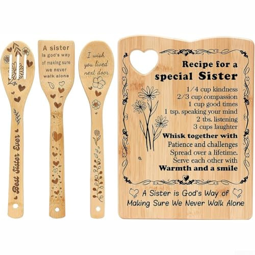 Planche à découper en bois avec motif cœur pour hacher, trancher et rouler avec pelle et deux cuillères pour plusieurs tâches