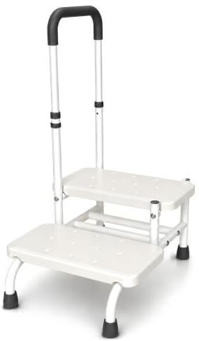 Taburete con asa, 2 niveles, ayuda para entrar en la bañera, antideslizante, hasta 200 kg, nivel de bañera estable para personas mayores y discapacitados, superficie antideslizante para baño, cama y