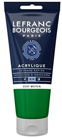 Lefranc Bourgeois 300392 Fine Acrylfarbe - Grün Mittel, 80ml Tube, cremige Acrylfarbe auf Wasserbasis, schnell trocknend, lichtecht, wasserfest